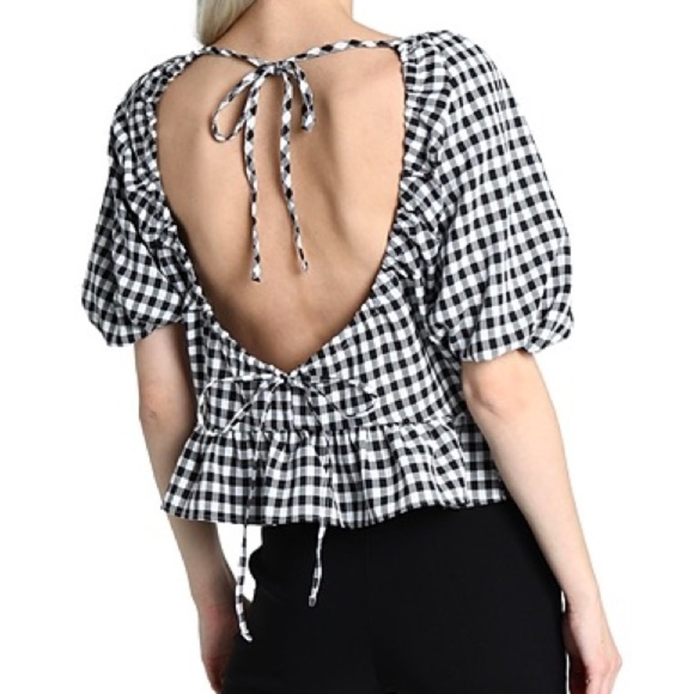 TopShop gingham backless puff sleeve top NWT - Picture 3 of 8